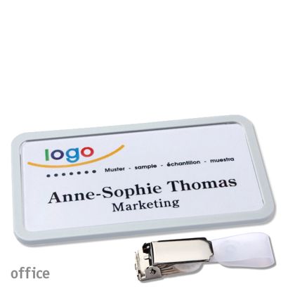 Namensschild mit Clip office Hängerclip | hellgrau | 75 x 37 mm