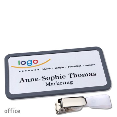 Namensschild mit Clip office Hängerclip | anthrazit | 75 x 37 mm