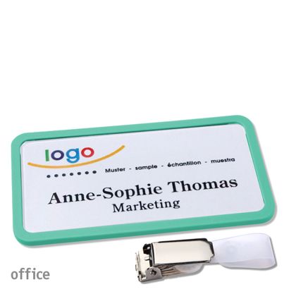 Namensschild mit Clip office Hängerclip | pastellgrün | 75 x 37 mm