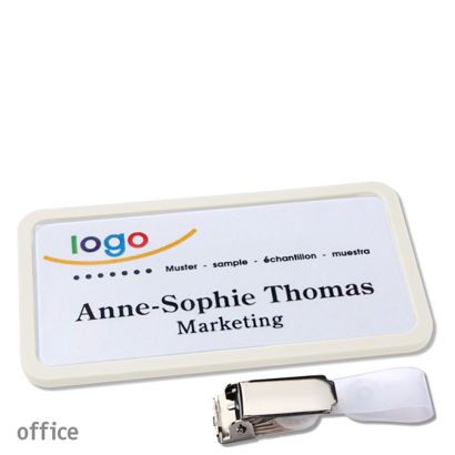 Namensschild mit Clip office Hängerclip | weiß | 75 x 37 mm