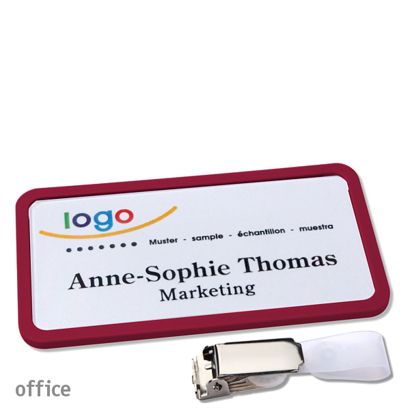 Namensschild mit Clip office Hängerclip | bordeauxviolett | 75 x 37 mm