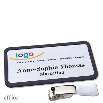 Namensschild mit Clip office Hängerclip | schwarz | 75 x 37 mm
