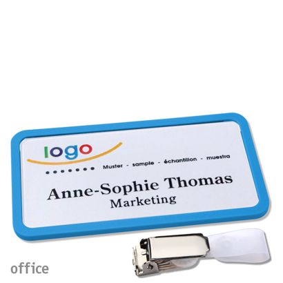 Namensschild mit Clip office Hängerclip | mittelblau | 75 x 37 mm