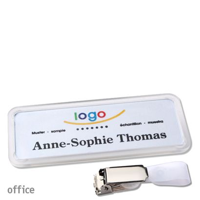 Namensschild mit Clip office Hängerclip | transparent | 75 x 27 mm