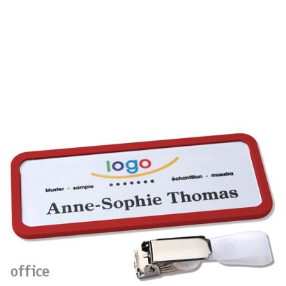 Namensschild mit Clip office Hängerclip | rot | 75 x 27 mm
