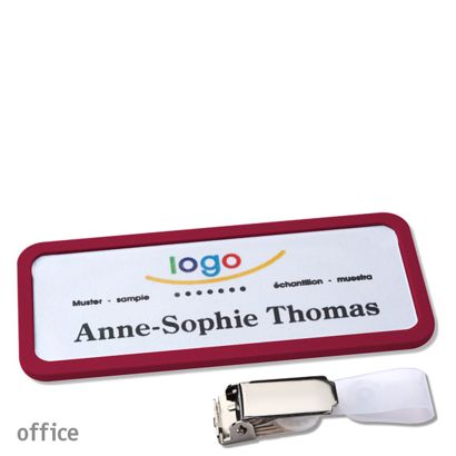 Namensschild mit Clip office Hängerclip | bordeauxviolett | 75 x 27 mm