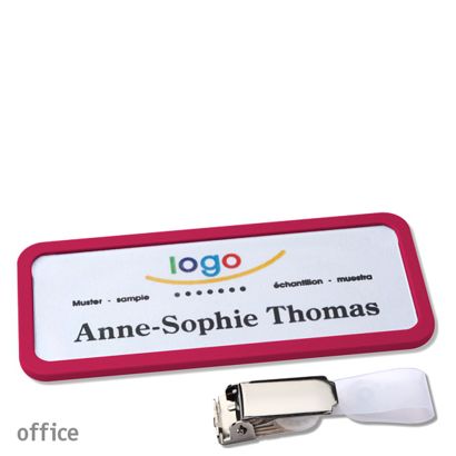 Namensschild mit Clip office Hängerclip | lila | 75 x 27 mm