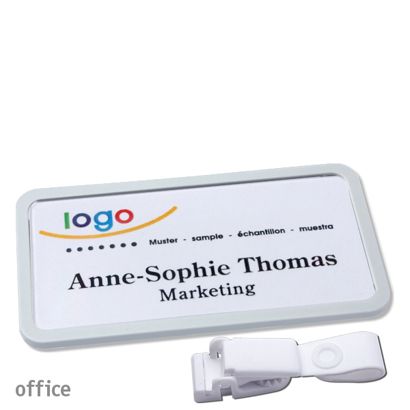 Namensschild mit Clip office Hängerclip metallfrei | hellgrau | 75 x 37 mm