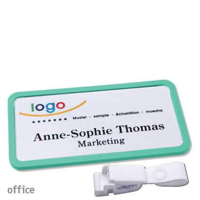 Namensschild mit Clip office Hängerclip metallfrei | pastellgrün | 75 x 37 mm