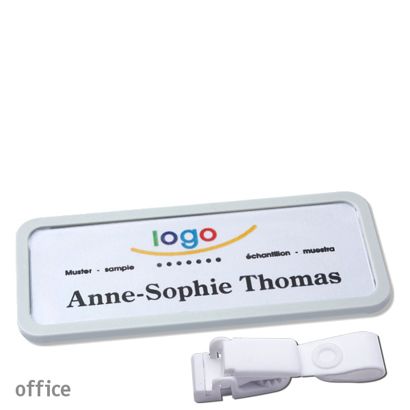 Namensschild mit Clip office Hängerclip metallfrei | hellgrau | 75 x 27 mm