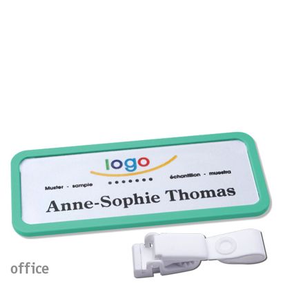 Namensschild mit Clip office Hängerclip metallfrei | pastellgrün | 75 x 27 mm