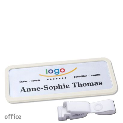 Namensschild mit Clip office Hängerclip metallfrei | weiß | 75 x 27 mm