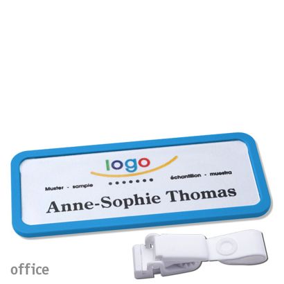 Namensschild mit Clip office Hängerclip metallfrei | mittelblau | 75 x 27 mm