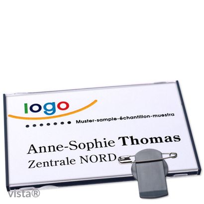 Namensschild mit Klammer VISTA anthrazit | 85 x 54 mm