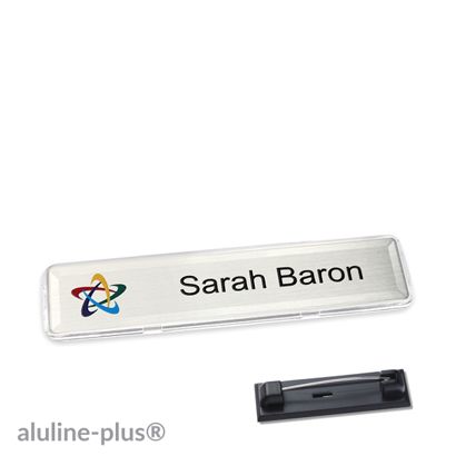 Namensschild mit Nadel aluline-plus® silber | 68 x 15,75 mm