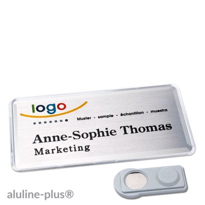 Namensschilder aluline-plus®, magnetisch smag® Magnet | silber | 76 x 38 mm