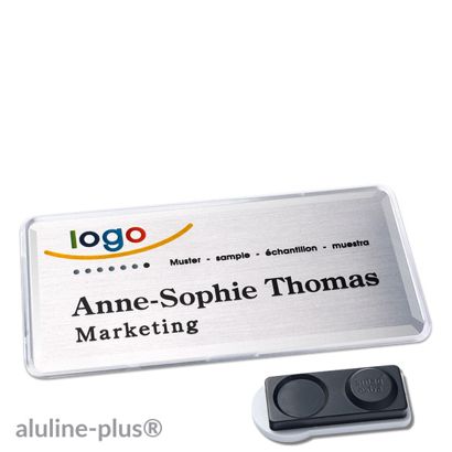 Namensschilder aluline-plus®, magnetisch smag® Magnet, extra stark | silber | 76 x 38 mm