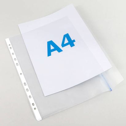 Prospekthüllen A4 mit Klappe, ganzseitiger Farbrand blau