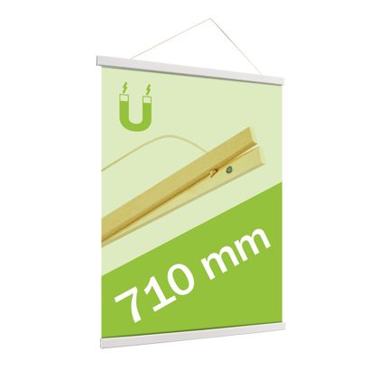 Posterleisten aus Holz, mit Aufhängeschnur und Magnetbefestigung weiß | 710 mm