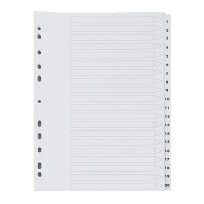 Register A4 ,Zahlen 1-20 beidseitig bedruckt, 11-fach Lochung, Karton, weiß 