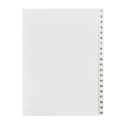 Register A4, Zahlen 1-20, 4-fach Lochung, Karton, weiß 