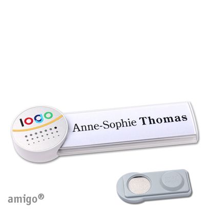 Namensschilder amigo® alu-print Magnet circle | smag® Magnet | weiß | silber | weiß