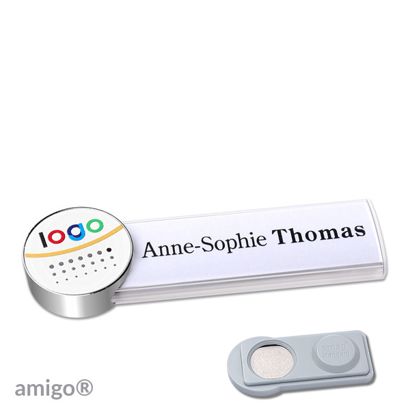 Namensschilder amigo® alu-print Magnet circle | smag® Magnet | weiß | weiß | chrom