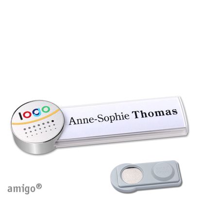 Namensschilder amigo® alu-print Magnet circle | smag® Magnet | weiß | silber | edelstahl