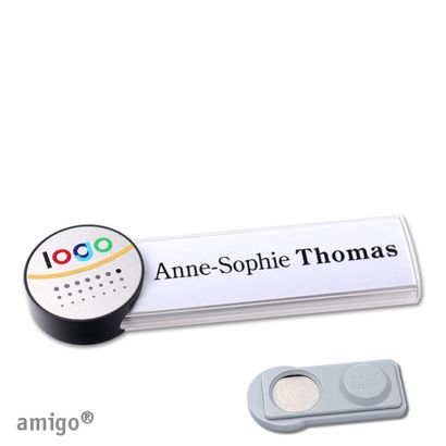 Namensschilder amigo® alu-print Magnet circle | smag® Magnet | weiß | silber | anthrazit