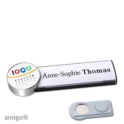 Namensschilder amigo® alu-print Magnet circle | smag® Magnet | anthrazit | weiß | chrom