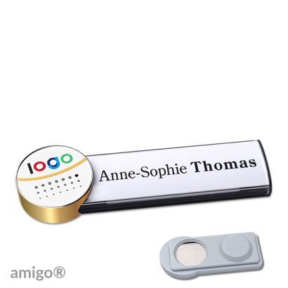 Namensschilder amigo® alu-print Magnet circle | smag® Magnet | anthrazit | weiß | gold