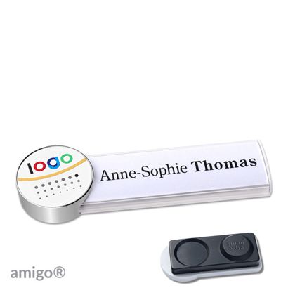 Namensschilder amigo® alu-print Magnet circle | smag® Magnet, extra stark | weiß | weiß | edelstahl