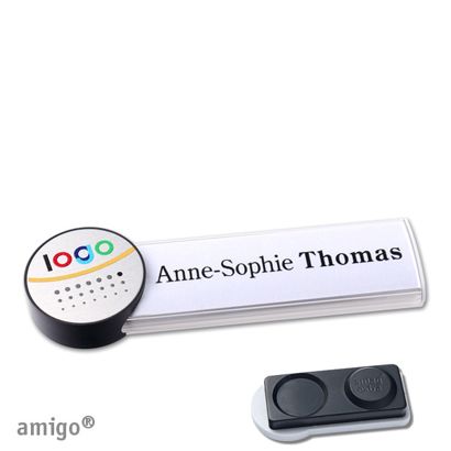 Namensschilder amigo® alu-print Magnet circle | smag® Magnet, extra stark | weiß | silber | anthrazit