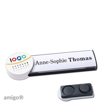 Namensschilder amigo® alu-print Magnet circle | smag® Magnet, extra stark | anthrazit | weiß | weiß