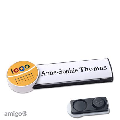 Namensschilder amigo® alu-print Magnet circle | smag® Magnet, extra stark | anthrazit | gold | weiß