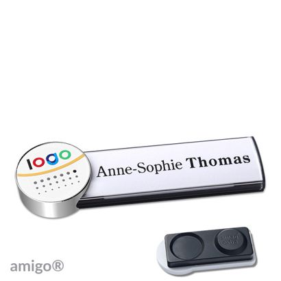 Namensschilder amigo® alu-print Magnet circle | smag® Magnet, extra stark | anthrazit | weiß | chrom