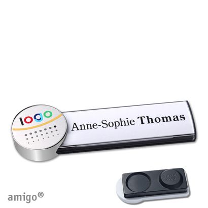 Namensschilder amigo® alu-print Magnet circle | smag® Magnet, extra stark | anthrazit | silber | edelstahl