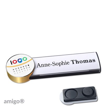 Namensschilder amigo® alu-print Magnet circle | smag® Magnet, extra stark | anthrazit | weiß | gold