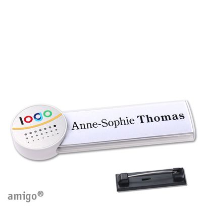 Namensschilder amigo® alu-print Nadel weiß | silber | weiß