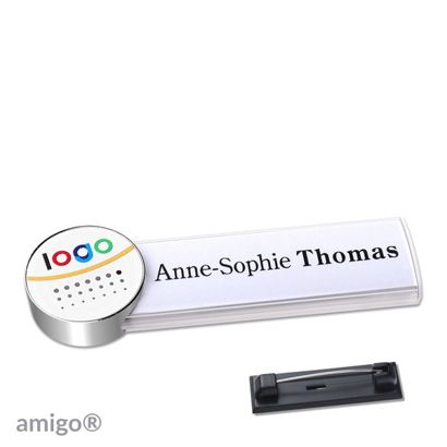 Namensschilder amigo® alu-print Nadel weiß | weiß | chrom