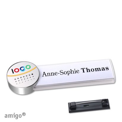 Namensschilder amigo® alu-print Nadel weiß | silber | chrom