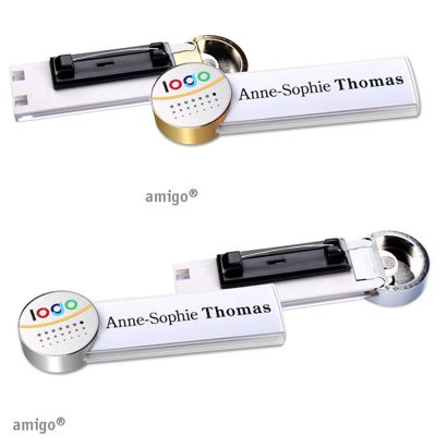 Namensschilder amigo® alu-print Nadel weiß | gold | chrom