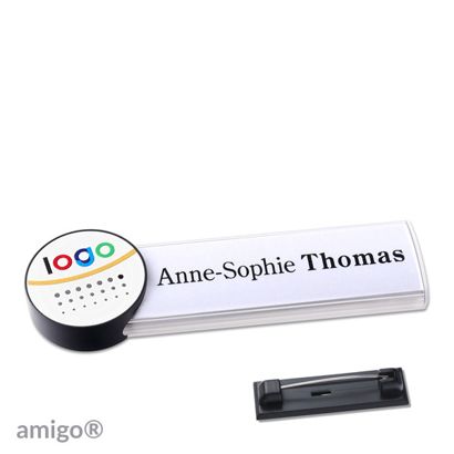 Namensschilder amigo® alu-print Nadel weiß | weiß | anthrazit