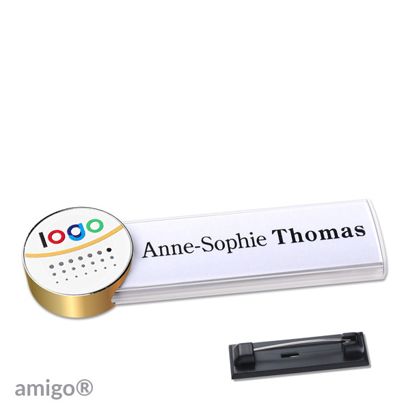 Namensschilder amigo® alu-print Nadel weiß | weiß | gold