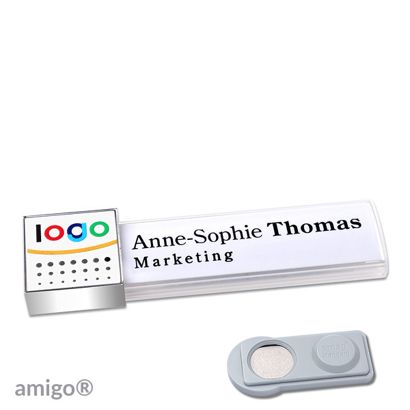 Namensschilder amigo® alu-print Magnet square | smag® Magnet | weiß | weiß | chrom