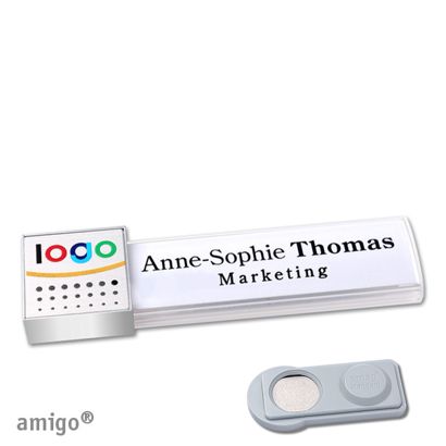 Namensschilder amigo® alu-print Magnet square | smag® Magnet | weiß | silber | edelstahl