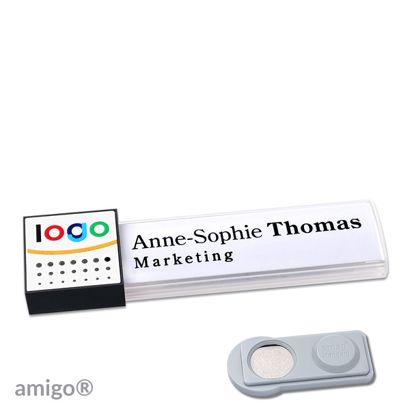 Namensschilder amigo® alu-print Magnet square | smag® Magnet | weiß | weiß | anthrazit