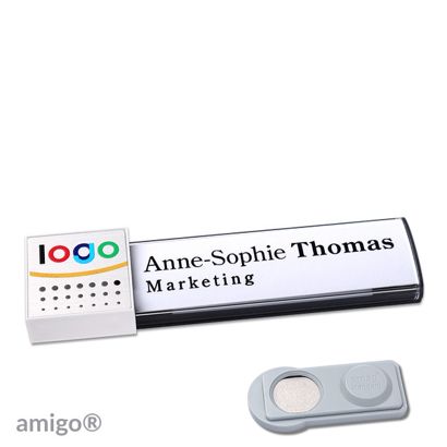 Namensschilder amigo® alu-print Magnet square | smag® Magnet | anthrazit | silber | weiß