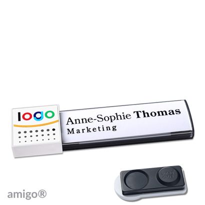 Namensschilder amigo® alu-print Magnet square | smag® Magnet, extra stark | anthrazit | weiß | weiß