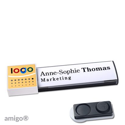 Namensschilder amigo® alu-print Magnet square | smag® Magnet, extra stark | anthrazit | gold | weiß